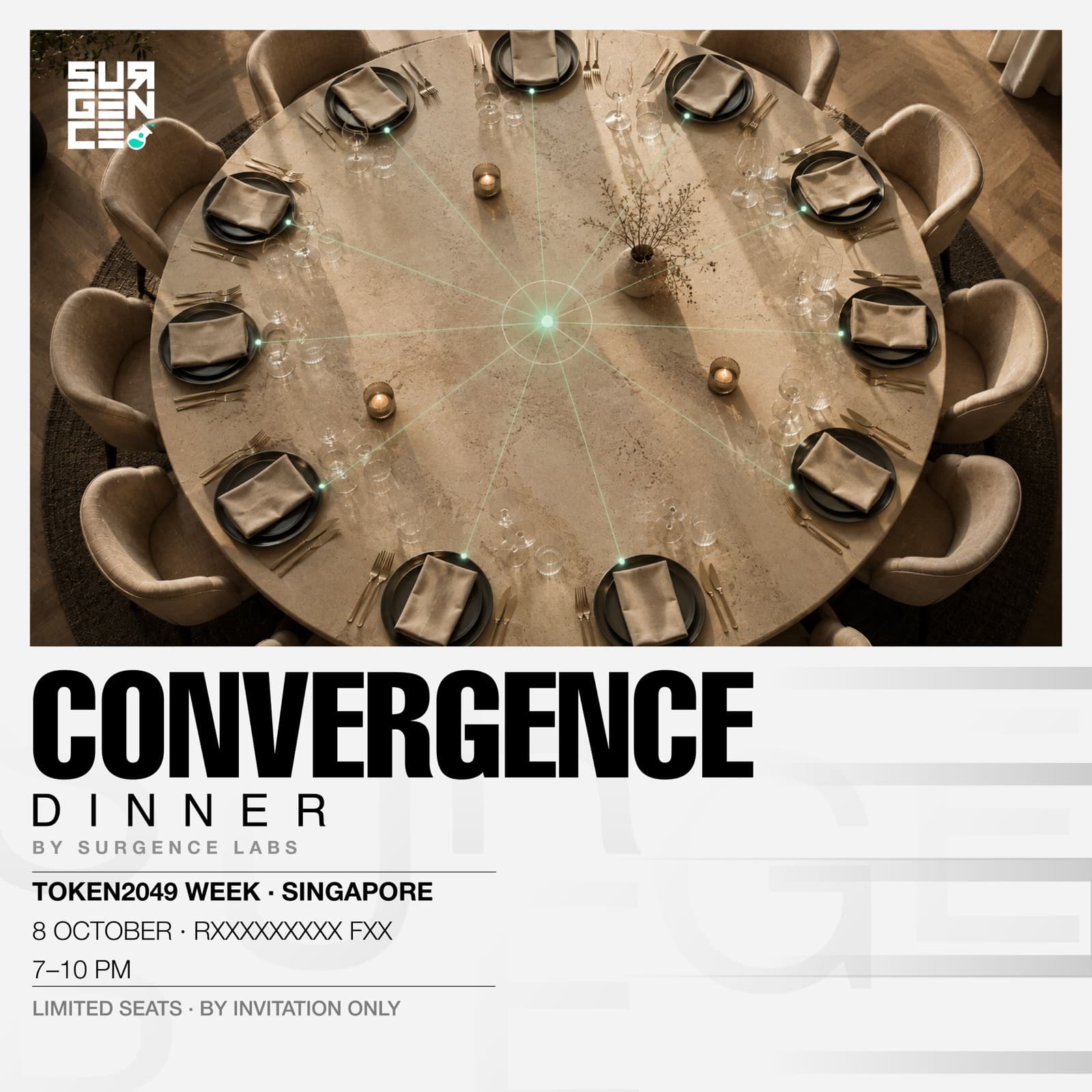 Surgence Convergence dinner artwork featuring a round dining table