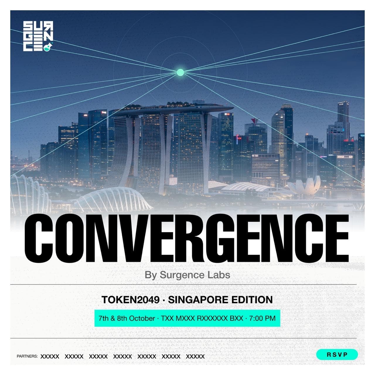Convergence by Surgence Labs against the Singapore skyline